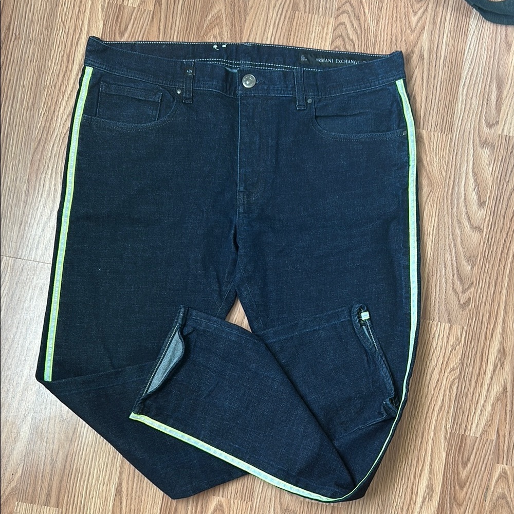 Men's Black Jeans with Green Stripe